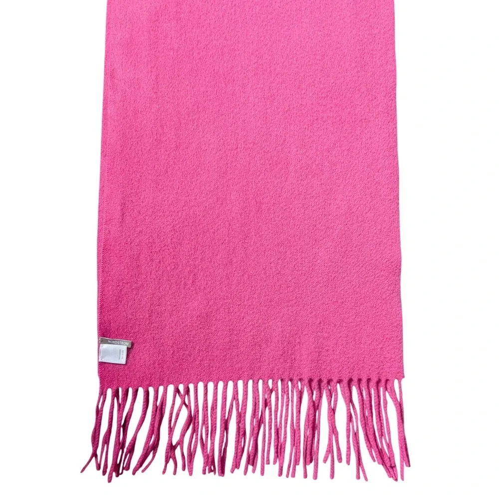 Nordstrom Maximalism Bold Pink Luxury Chic Tassel Fringe 100% Cashmere Scarf
